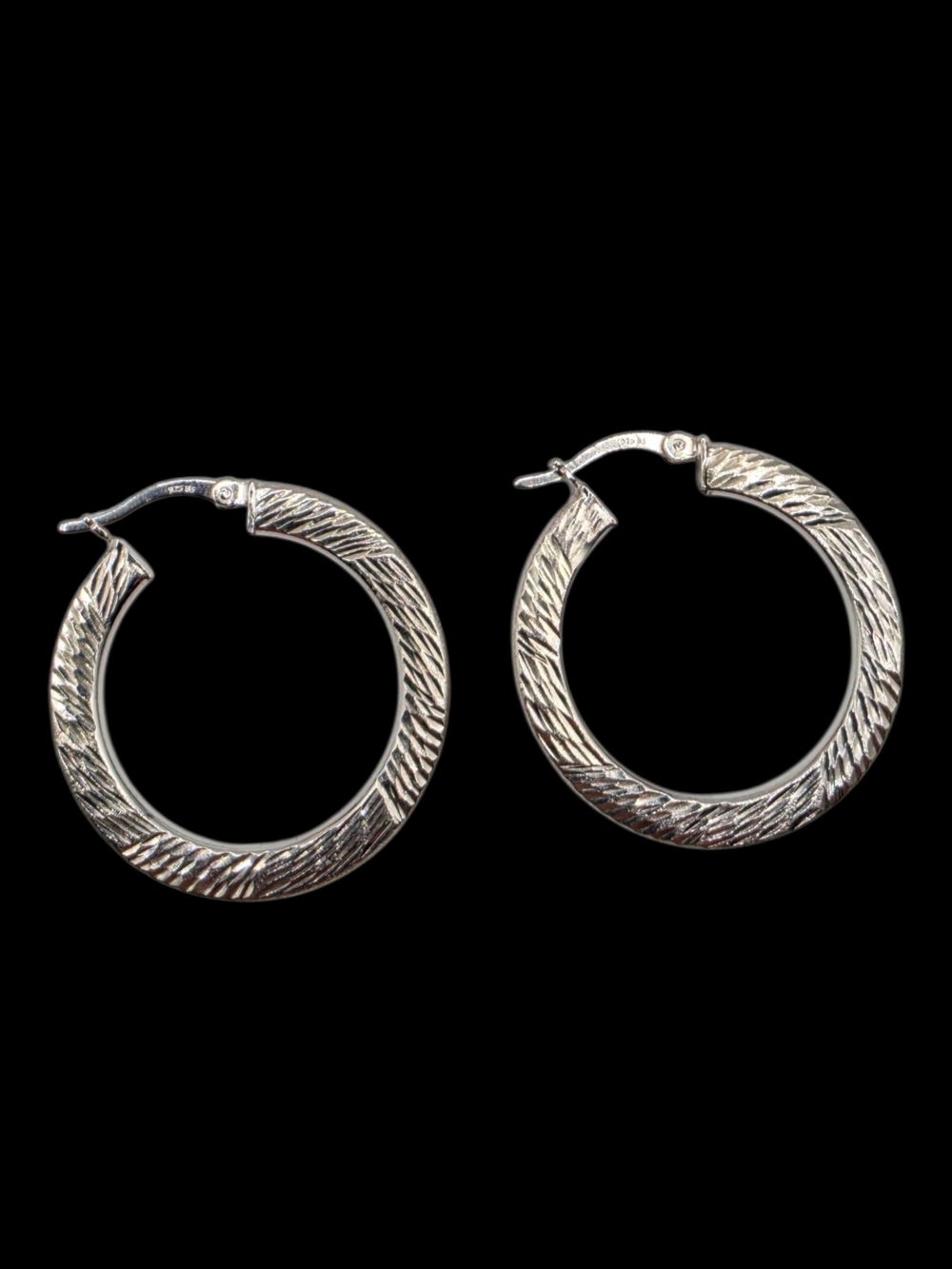 925 Sterling Silver Textured Hoop Earrings